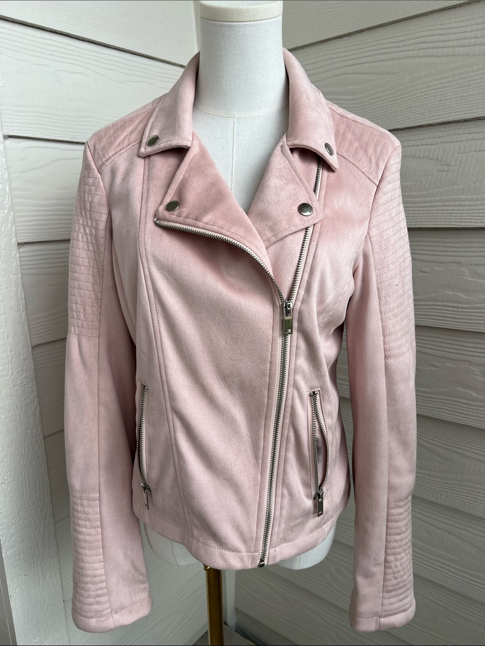 Saks Fifth Avenue Blush Pink Suede Moto Jacket - Medium - Picture 2 of 16